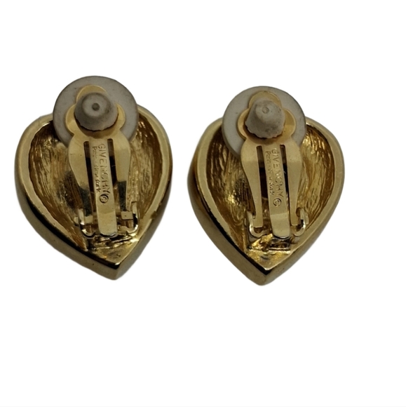 GIVENCHY SPARKLING 1980s CRYSTAL & GOLDTONE HEART CLIP ON EARRINGS - Picture 4 of 7